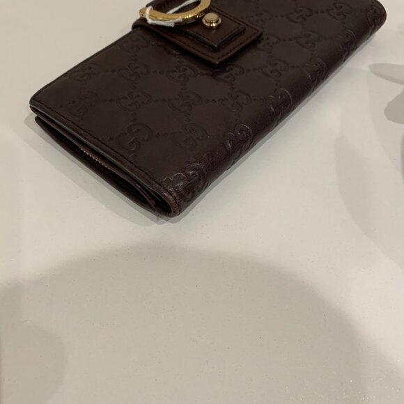 Gucci Brown Leather Bifold Long Wallet Sku#84185 (gently used, pocket dusty) - Picture 5 of 14